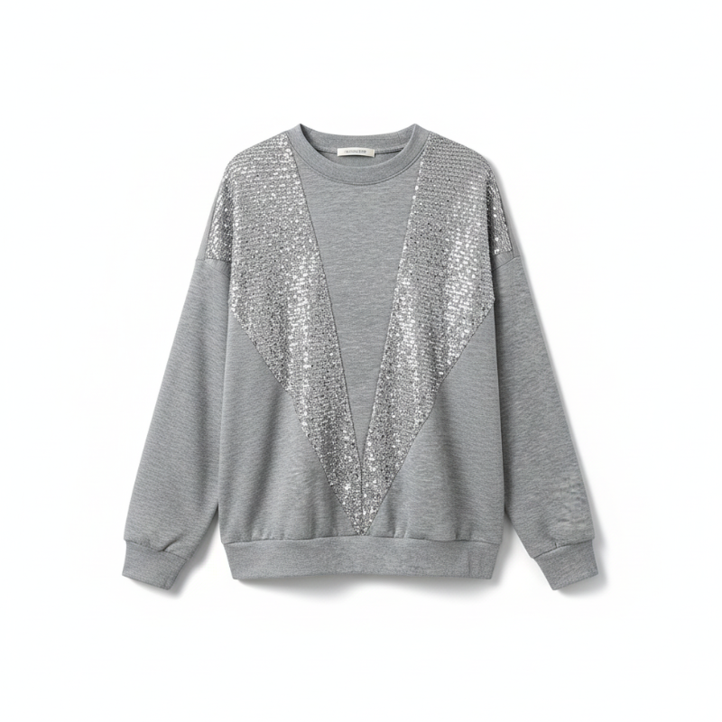 Pull gris à sequins