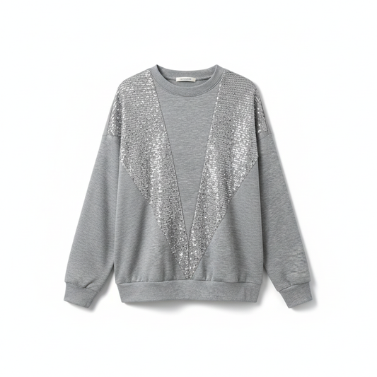 Pull gris à sequins