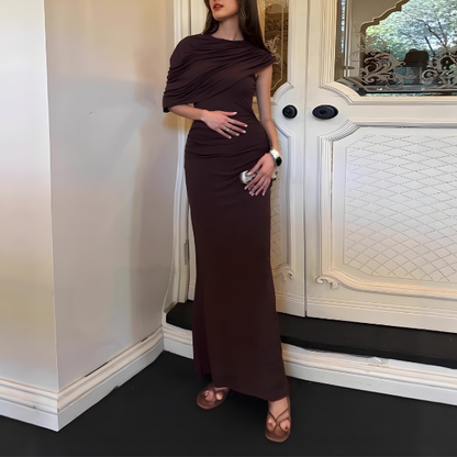 Robe crayon longue élégante – Marron foncé