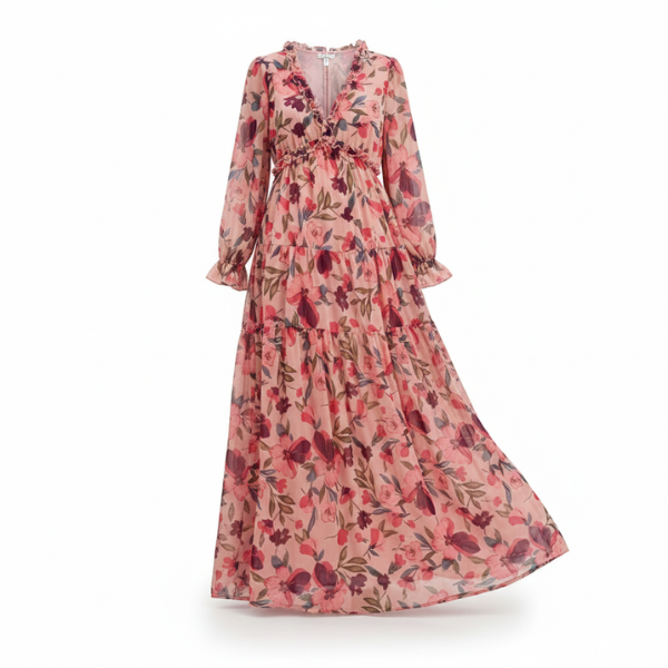 Robe Longue Fleurie à Taille Haute