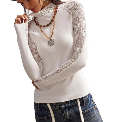 Haut en Dentelle Ajournée à Manches Longues